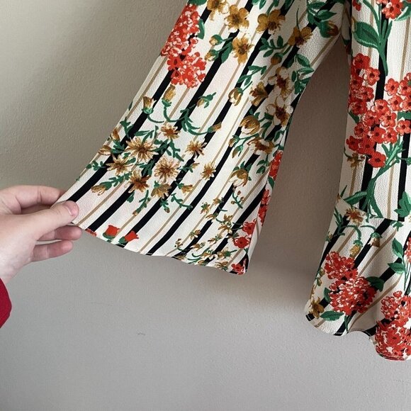 Zara Basic Collection Women S Striped Floral Kimono Sleeves Peplum Wrap Blouse - Picture 5 of 9